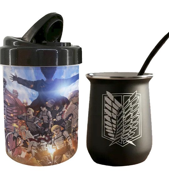 Producto - Mate De Acero Pack Shingeki Attack of Titan Grabado Y Bombilla + Yerbero