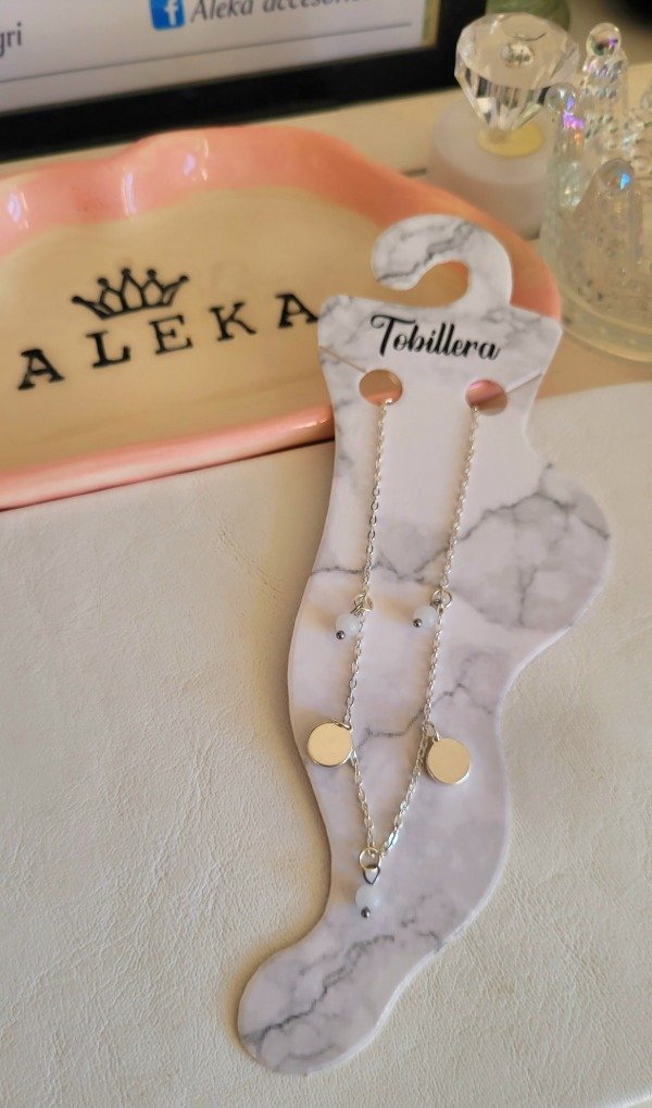 Producto - Tobillera detalles blancos de acero blanco - 0