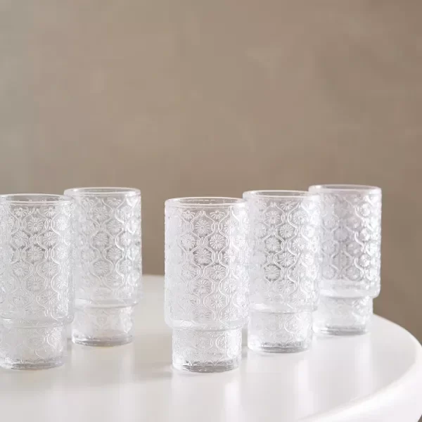 Producto - Set x6 Vasos de Vidrio Labrado flores apilables