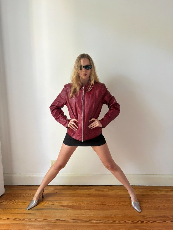 Producto - Campera cuero roja doble cierre