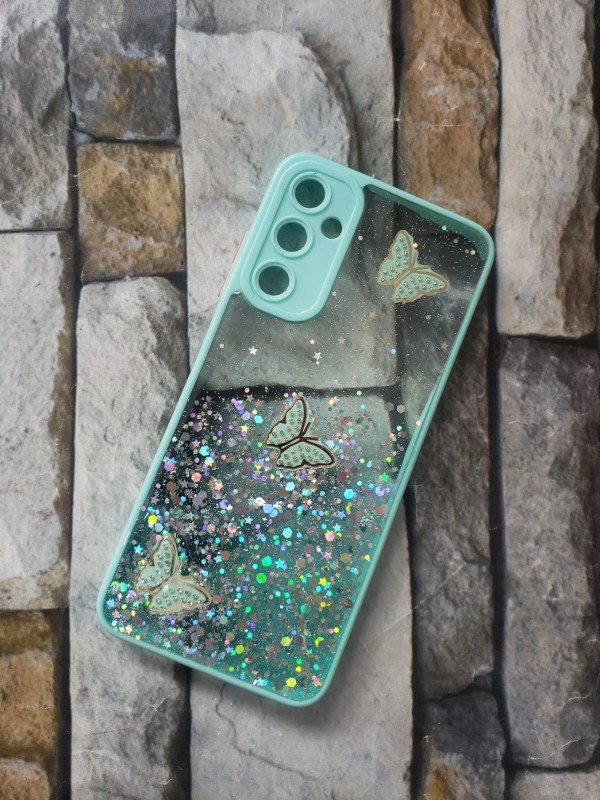 Producto - Funda bumper glam mariposas Samsung A05s verde agua
