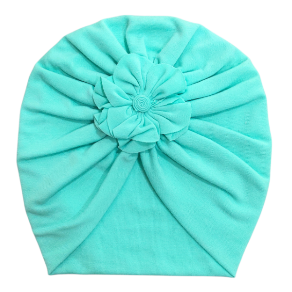 Producto - Turbante beba liso con flor verde agua