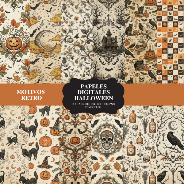 Producto - Archivos digitales: Papeles retro tematica Halloween
