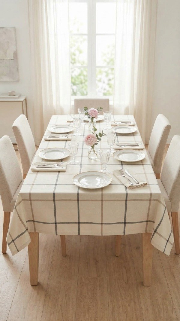 Producto - Mantel Tusor Deco Rustico Cuadros/Rayas 1.45x2.45mts