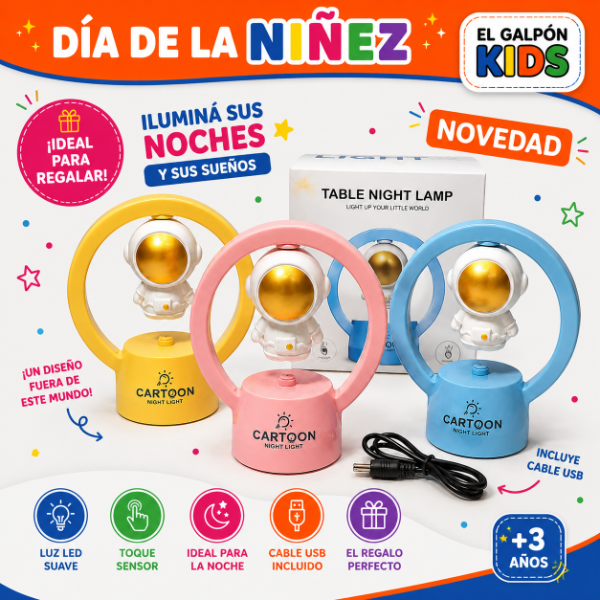 Producto - VELADOR INFANTIL DE MESA DE LUZ - CARTOON COLORES SURTIDOS