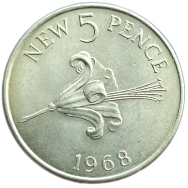 Producto - Guernsey 5 Pence 1968 Lirio Km#23 VF+