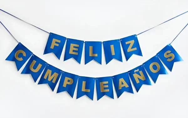 Producto - Guirnalda Azul Espejado Letras Doradas Feliz Cumpleaños