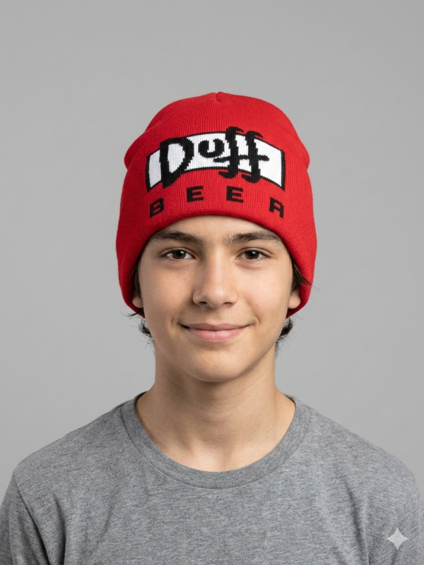 Producto - Gorro tipo tejido, Rojo con diseño Duff UNISEX