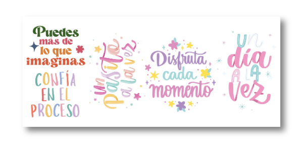 Producto - DTF UV 20x8cm - FRASES MULTICOLOR