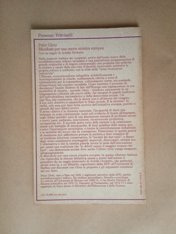 Producto - Manifesto per una nuova sinistra europea - Peter Glotz - Feltrinelli 1986 - 1