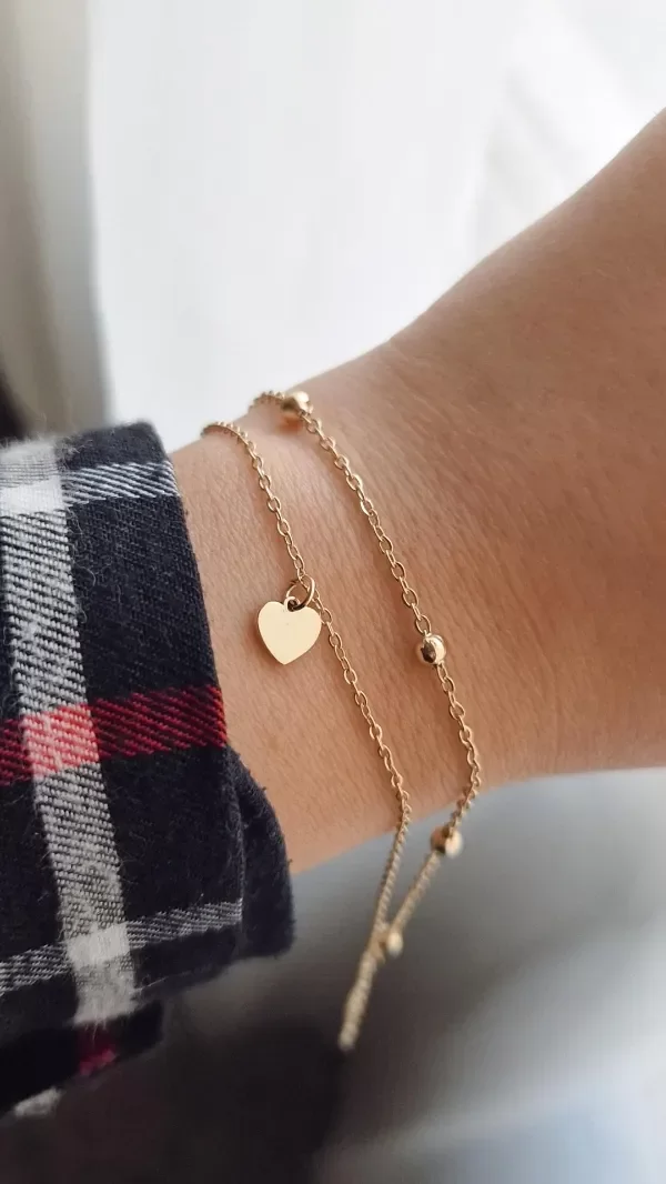 Producto - Pulsera doble corazon chato y bolitas AD