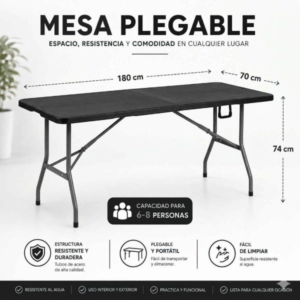 Producto - MESA EXTENSIBLE / PLEGABLE SUPER RESISTENTE NEGRA