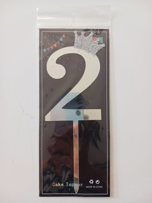 Producto - Cake Topper Número c/Corona 19cm Plata N2