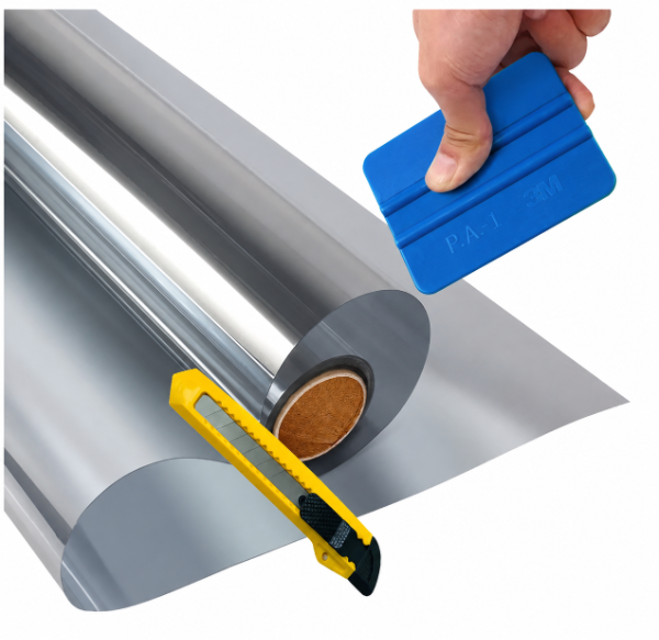 Producto - FILM ESPEJADO 1,52 mts de ancho x 10 mts de largo + Cutter + Espatula