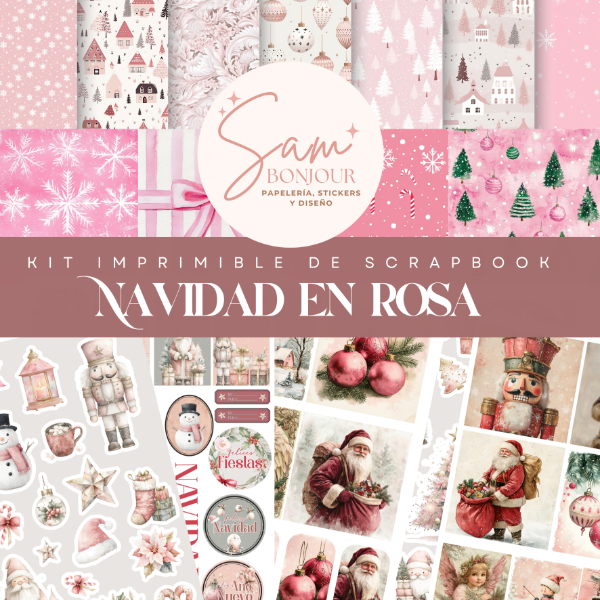 Producto - Archivo Digital: Kit Scrapbook Navidad en rosa