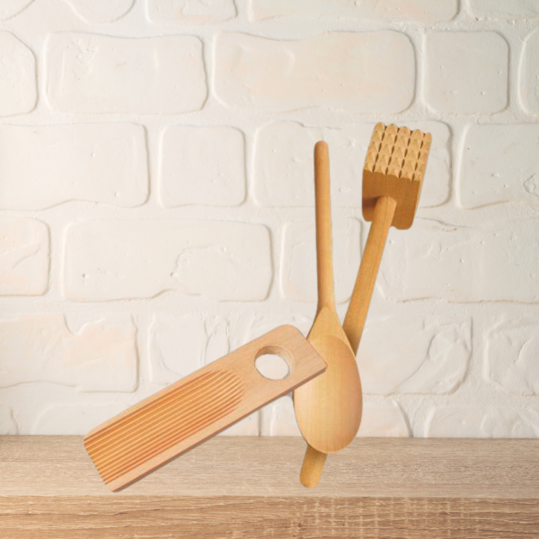 Producto - Juego cuchara, bate y ñoquera palo blanco Ferpa