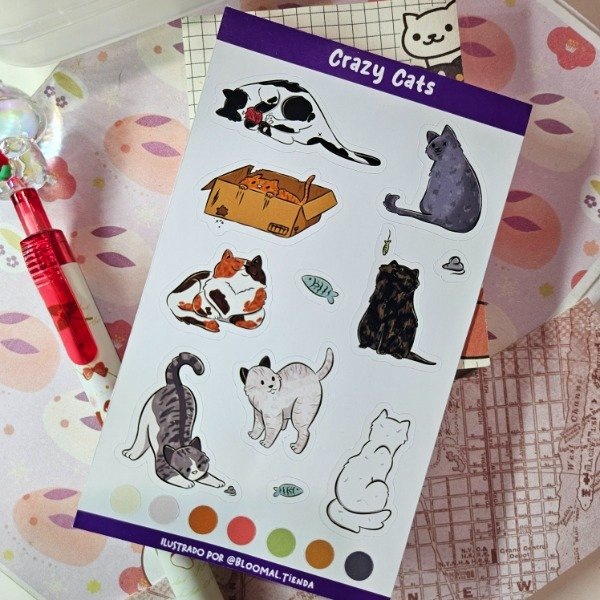 Producto - Plancha de Stickers Crazy Cats