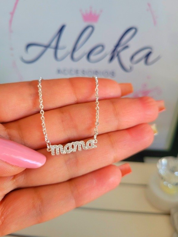 Producto - Collar Mamá con strass de acero blanco