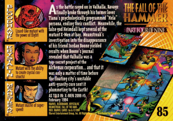 Producto - 1994 Fleer Marvel Universe  #85 - Bloodhawk, Krystalin and Meanstreak - 1