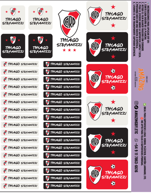 Producto - River plate Prediseñada Etiqueta escolares Aprueba de agua plancha A4