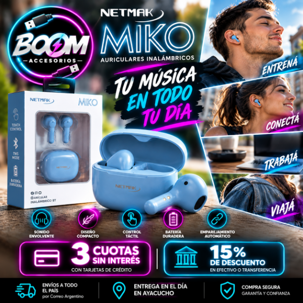 Producto - Auriculares Inalambricos Bluetooth Manos Libres Celular Netm Color Azul - 0