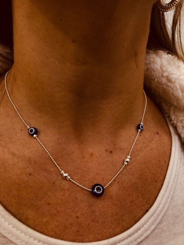 Producto - Gargantilla Ojito protector Azul microbolita Plata 900