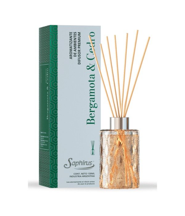 Producto - Difusor De Ambientes Saphirus Premium 130Ml - Bergamota Y Cedro