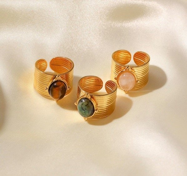 Producto - Anillos Opaline-Titanio enchapado en oro regulable desde T17 en adelante