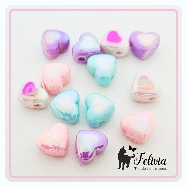 Producto - Cuentas de acrílico AB. Corazón pastel tornasol x 5u. - 2