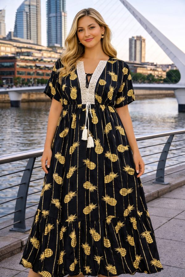 Producto - Vestidos Hindues Premium Amplios 55.000 Trans  Negro Dorado India Anana