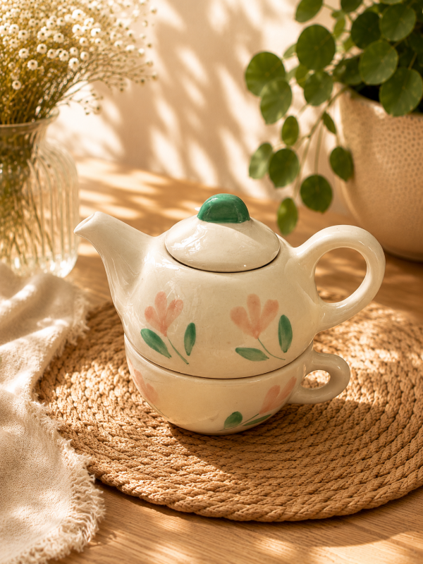 Producto - Tea for one ceramica premium flores rosas