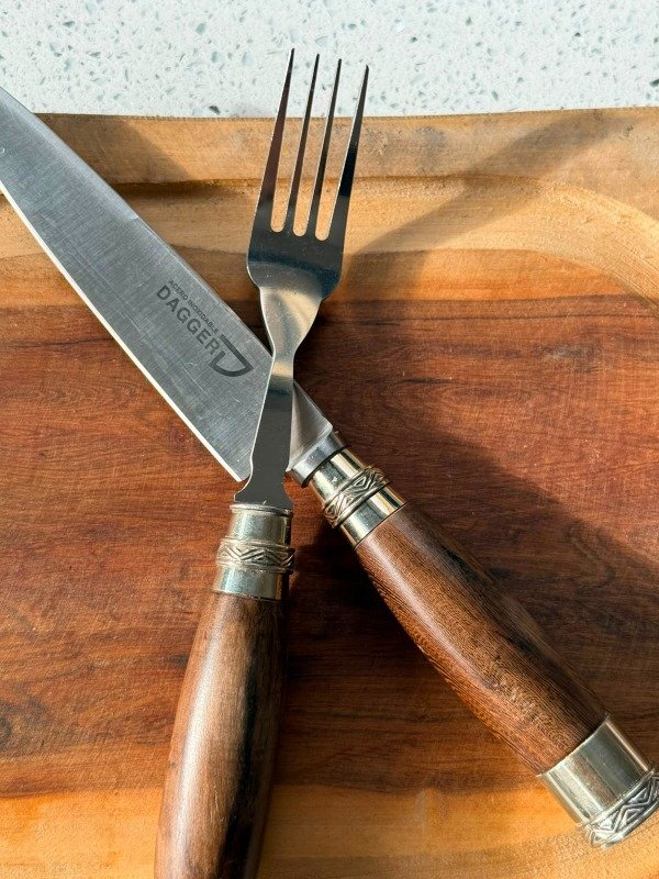 Producto - Set cuchillo de madera redonda y alpaca