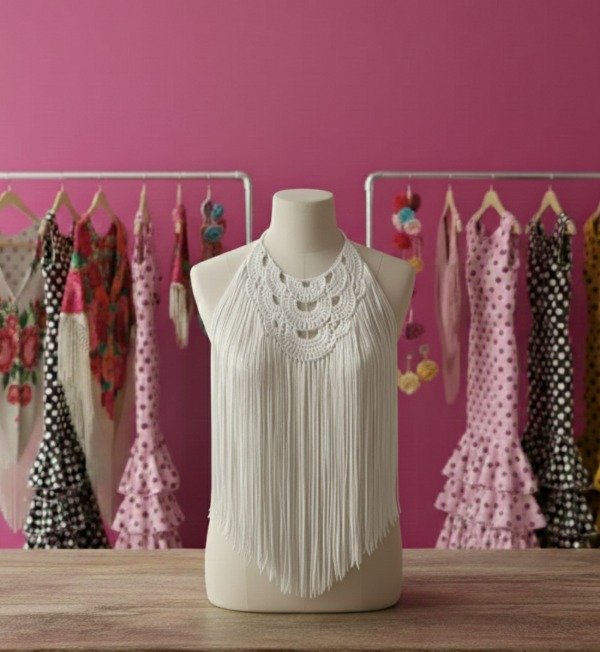 Producto - Collar De Flecos De Seda XL Blanco