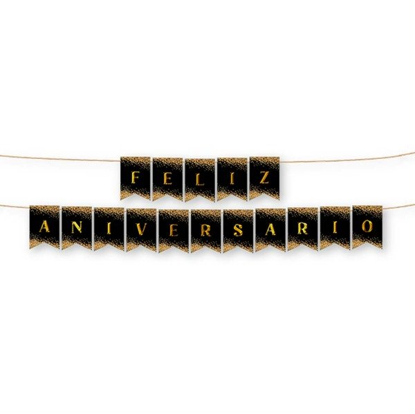 Producto - Banderin feliz aniversario negro con doraod - 0
