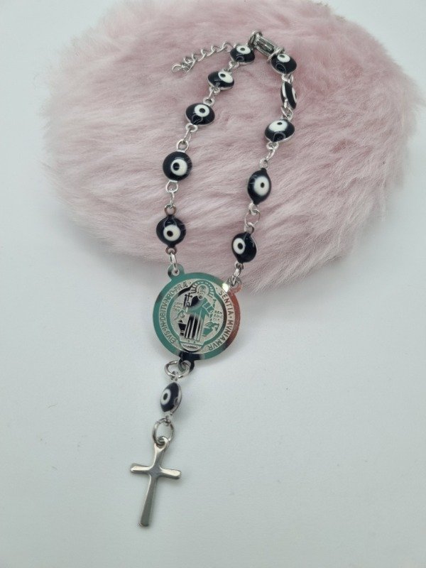 Producto - Pulseras acero quirurgico rosario ojo turco