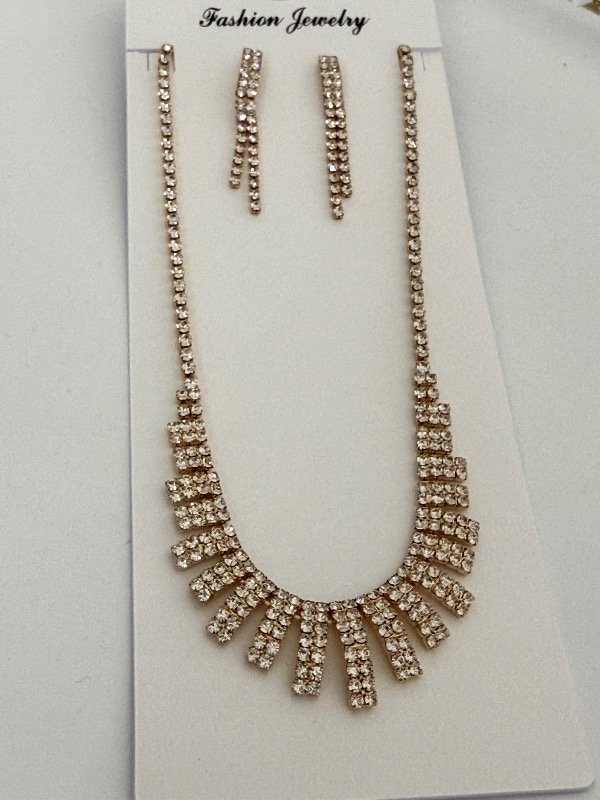 Producto - CF0047 Conjunto full strass dorado collar gargantilla + aros