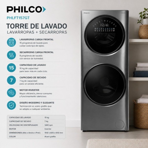 Producto - TORRE DE LAVADO PHILCO PHLFT157GT - 15kg