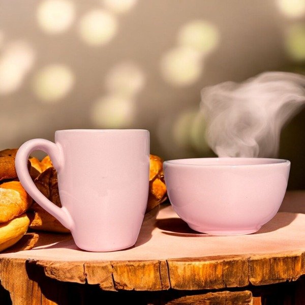 Producto - SET DE TAZA BOMBÉ MÁS CUENCO DE CERÁMICA COLOR EN CAJA