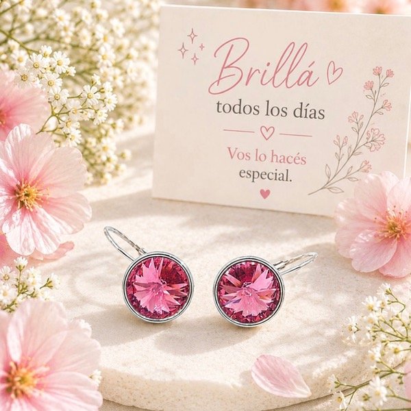 Producto - Aros Brisura Cristal Rosa Plata 925