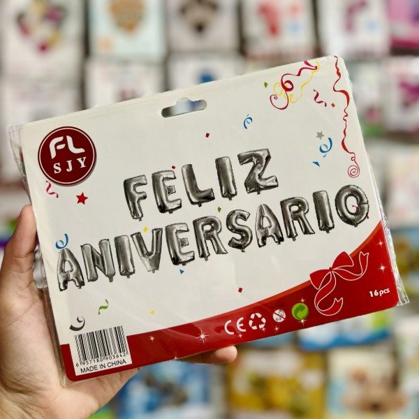 Producto - Set de globos FELIZ ANIVERSARIO - PLATEADO letras