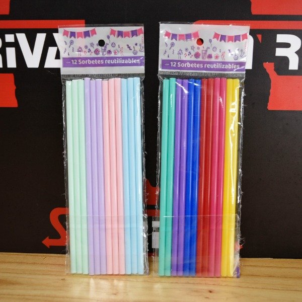 Producto - SET X12 SORBETES 22CM REUTILIZABLES PASTEL 6009