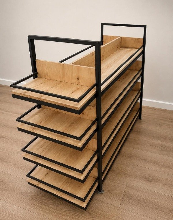 Producto - Gondola central 2x0.60x1.30 hierro y madera con punteras - 1