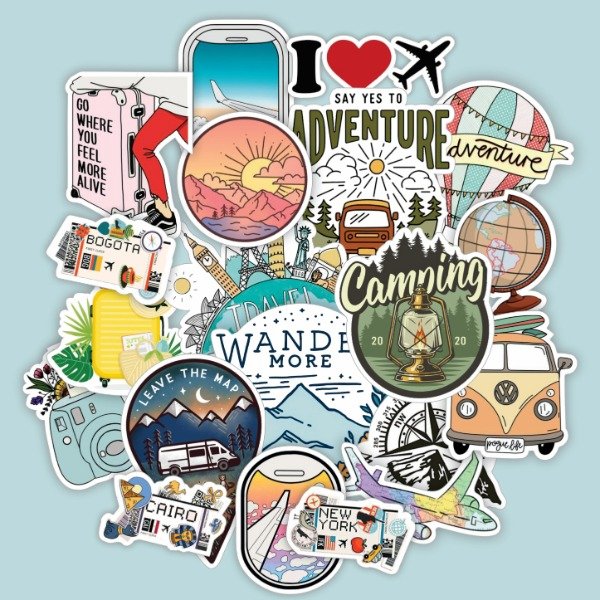Producto - Pack 20 Stickers Vinilo Uv Premium - Viaje 1