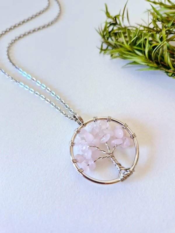Producto - Collar Árbol De La Vida Cuarzo Rosa Amor - 0