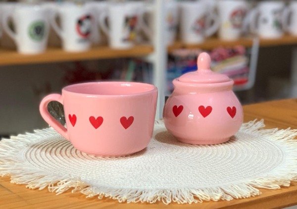 Producto - SET DESAYUNO ROSA - CORAZONES