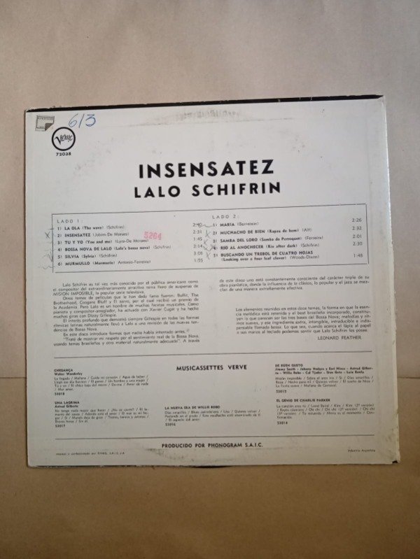 Producto - Insensatez - Lalo Schifrin - Verve sin fechar - 1