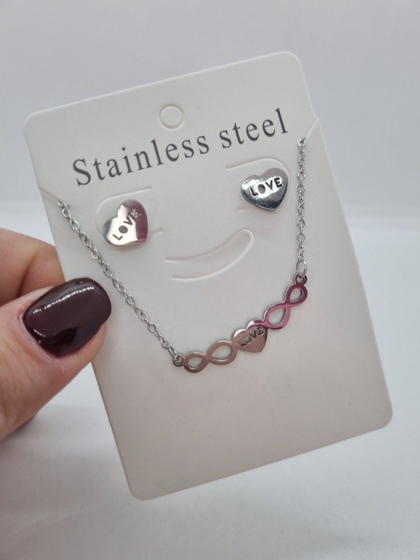 Producto - Set cadena + aros acero quirurgico corazon love