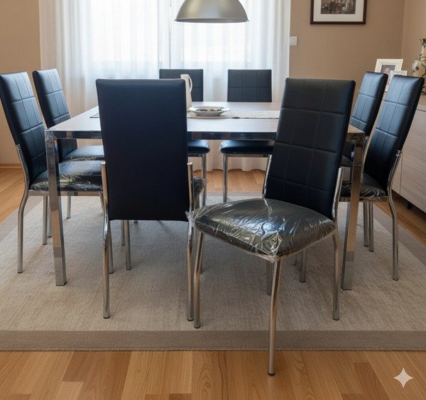 Producto - Mesa Copenhague 1.40x1.40m.Sillas Sevilla TAPIZADO PREMIUM. CROMADO