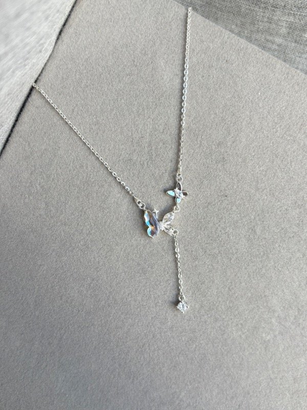 Producto - Collar con Mariposas con Cristal Acero Blanco