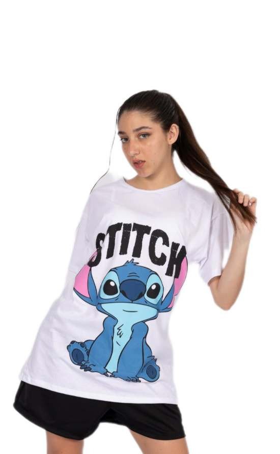 Producto - REMERA STITCH NOT ALONE DOBLE ESTAMPA BLANCA